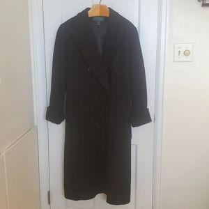 Ralph Lauren calf length wool overcoat. Size 8. Color black.